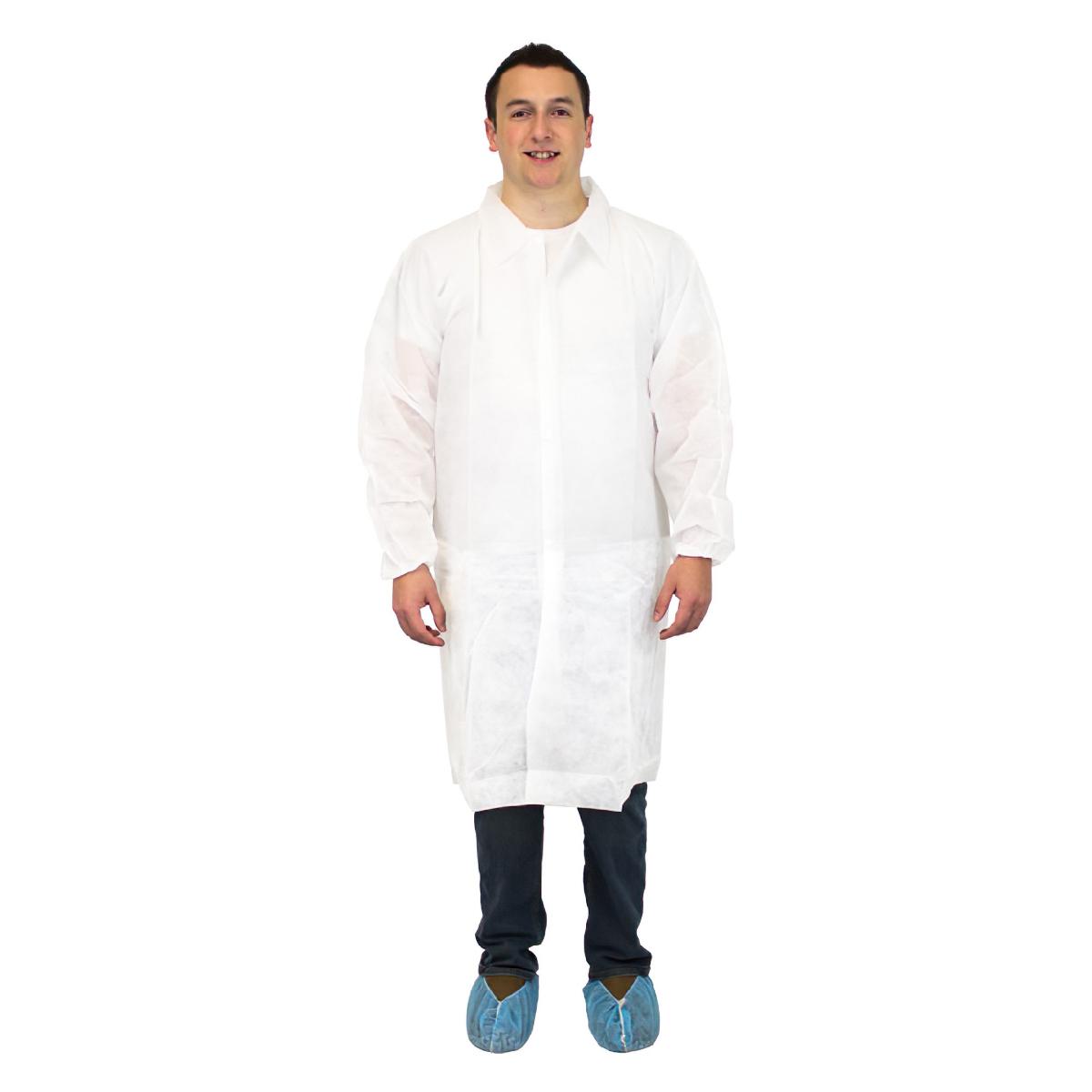 Heavy Weight Lab Coats With Elastic Wrist and NO Pockets, White